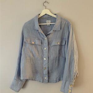 Sky Blue Linen Button-Up Jacket